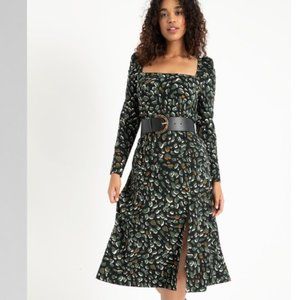 ELOQUII Black Dress with Green and Orange Cheetah Print